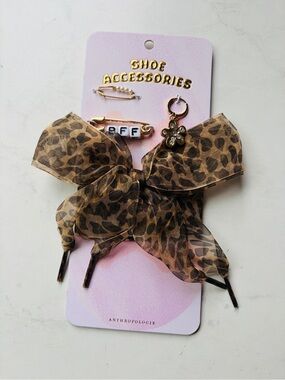 NWT Anthropologie Shoe Charm & Laces Set Brown Leopard Print BFF Charm